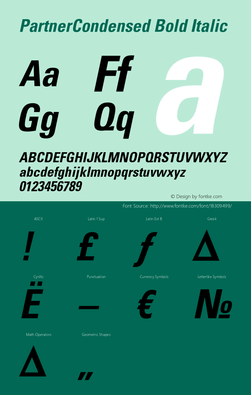 PartnerCondensed Bold Italic OTF 1.0;PS 001.000;Core 116;AOCW 1.0 161 Font Sample