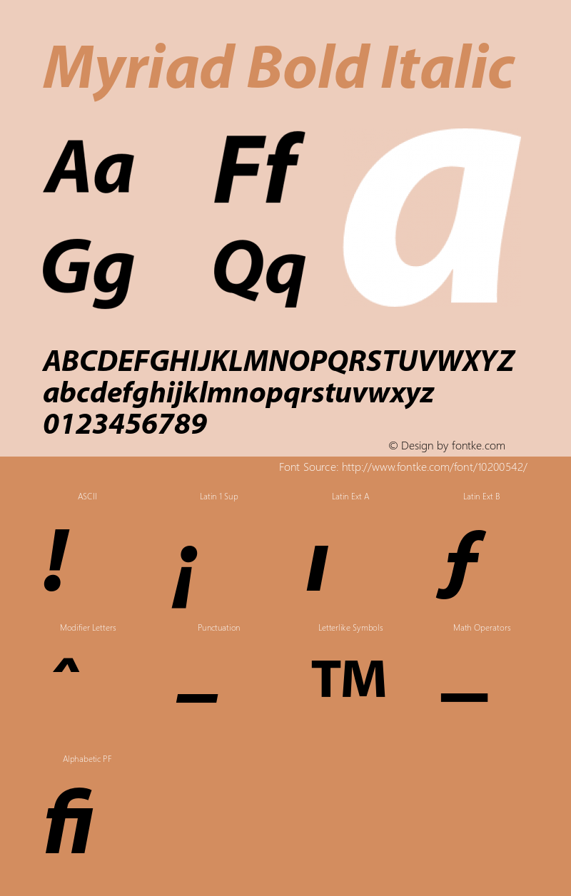 Myriad Bold Italic 001.000 Font Sample