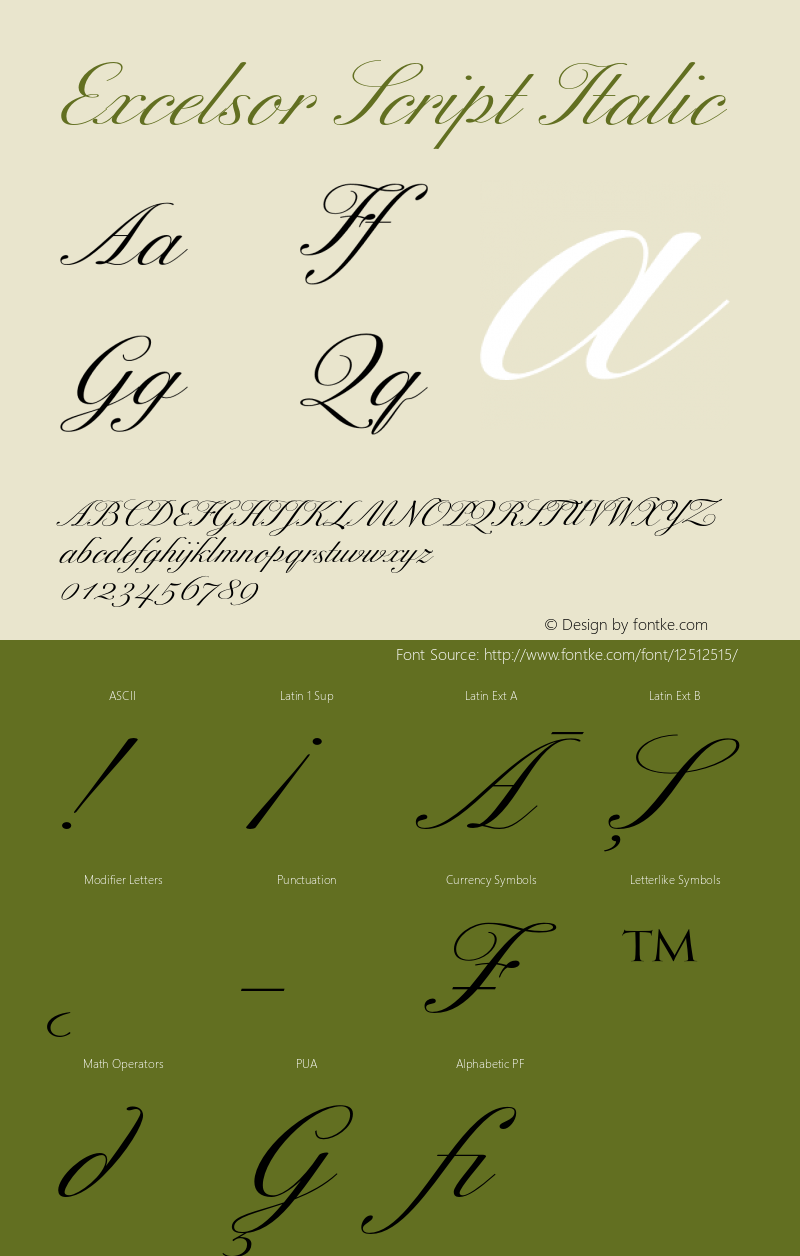 Excelsor Script Italic 001.000 Font Sample