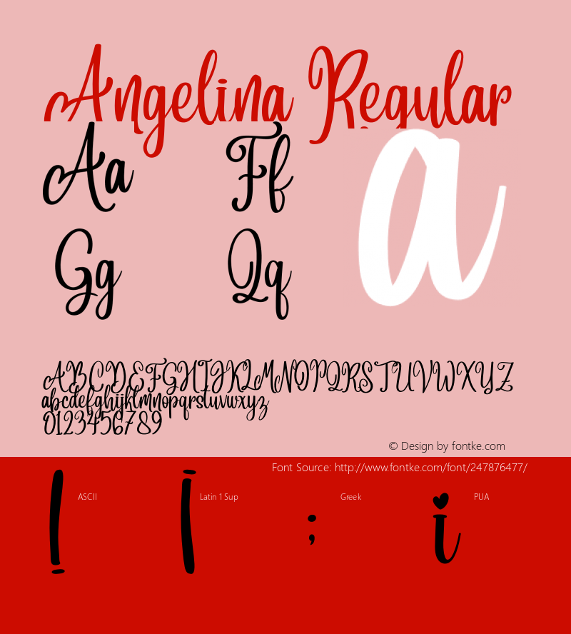 Angelina Version 1.00;April 13, 2019;FontCreator 11.5.0.2430 64-bit图片样张