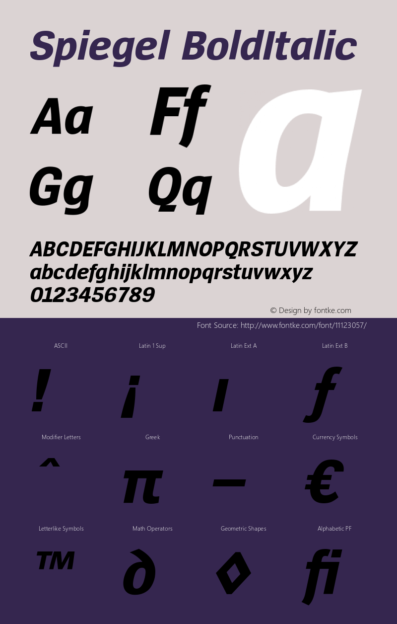 Spiegel BoldItalic Version 001.003 Font Sample