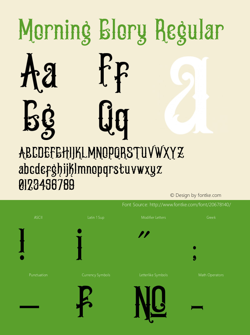 Morning Glory Version 1.00 December 18, 2013, initial release Font Sample