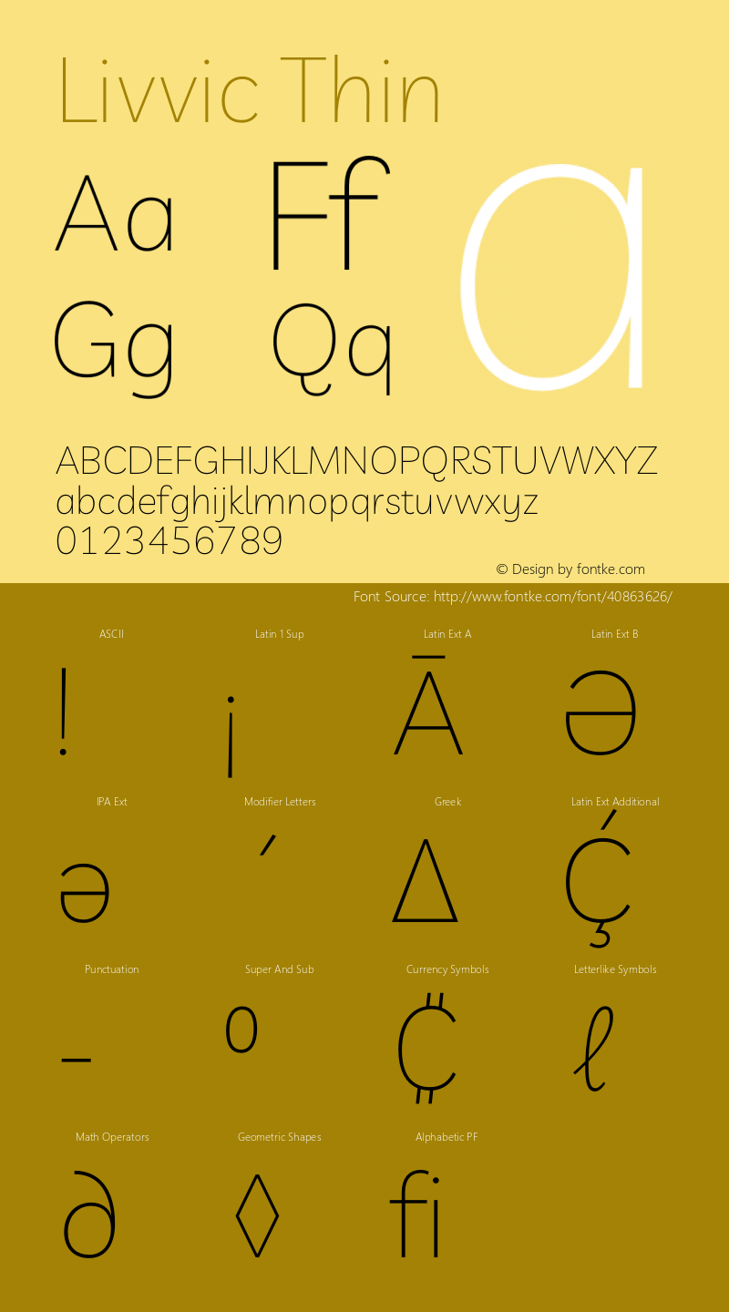 Livvic Thin Version 1.001 Font Sample