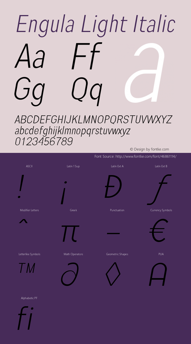 Engula Light Italic Version 1.000 Font Sample