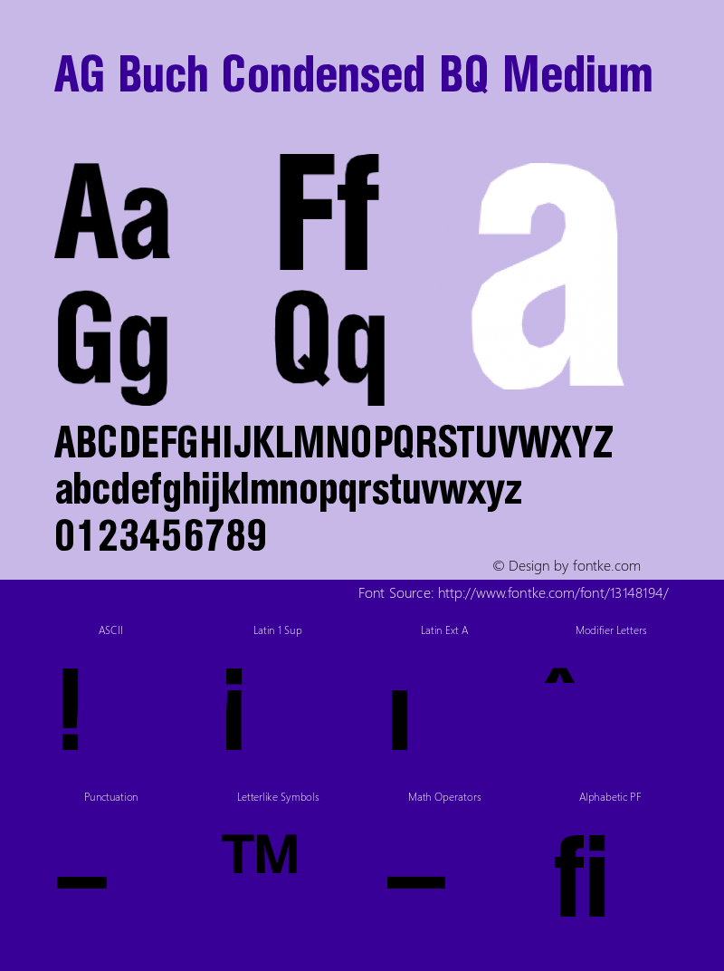 AG Buch Condensed BQ Medium Version 001.000 Font Sample