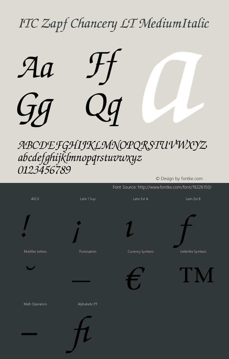 ITC Zapf Chancery LT Medium Italic Version 006.000 Font Sample