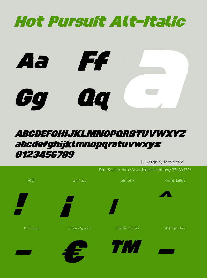 Hot Pursuit Alt-Italic Version 1.004;Fontself Maker 3.5.7图片样张