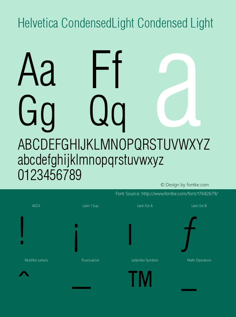 Helvetica CondensedLight Condensed Light 001.003 Font Sample