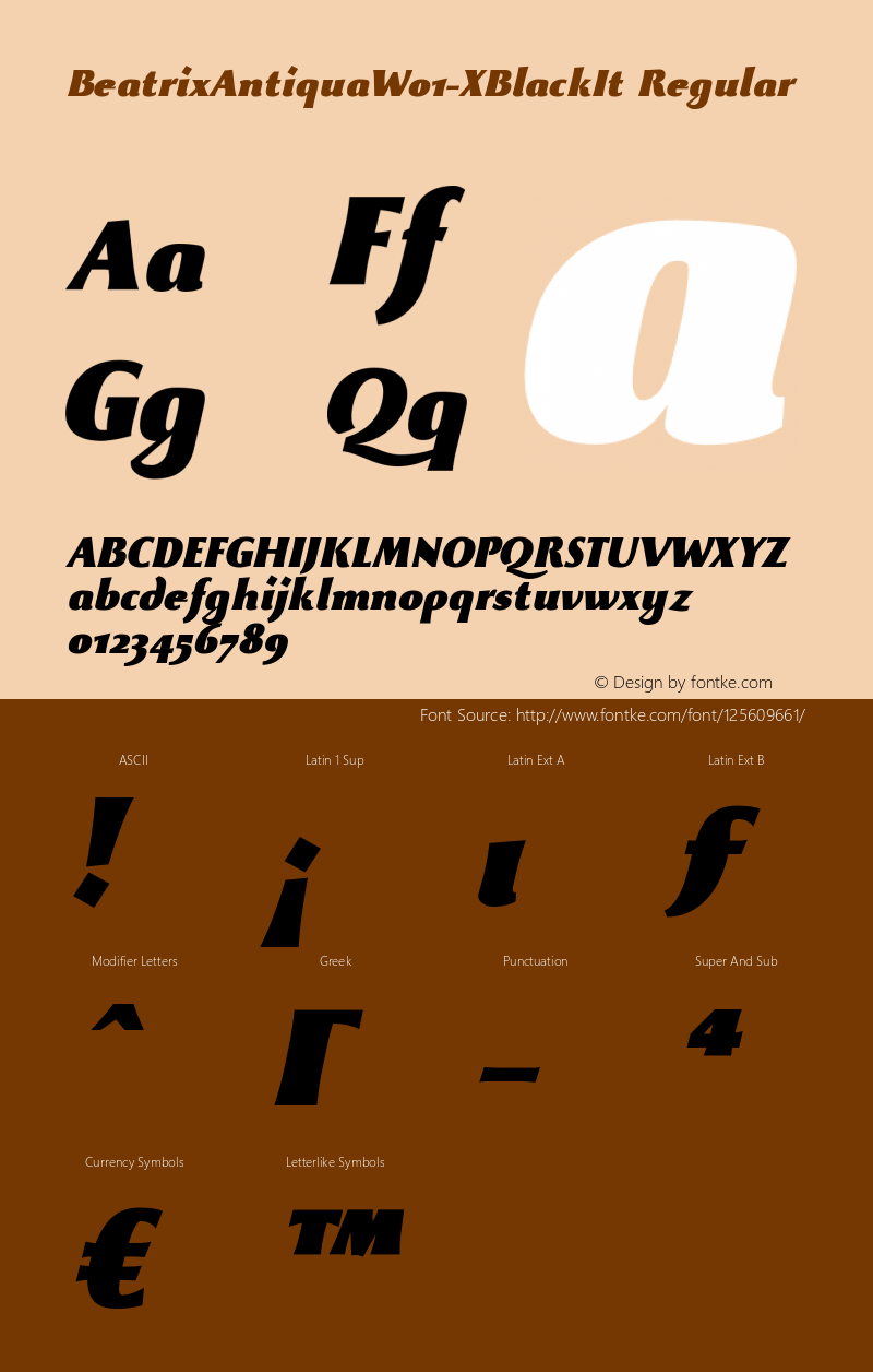 Beatrix Antiqua W01 XBlack It Version 1.80 Font Sample