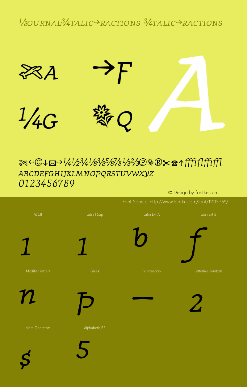 JournalItalicFractions ItalicFractions Version 001.000 Font Sample