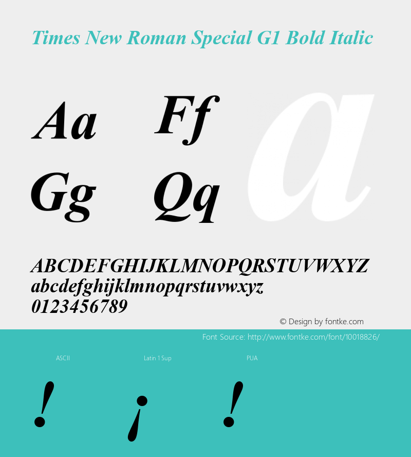 Times New Roman Special G1 Bold Italic Version 1.03 Font Sample