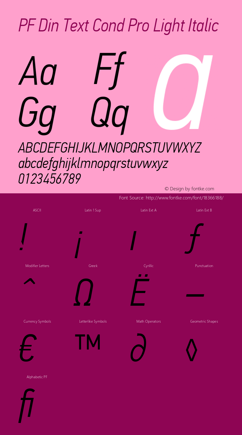 PF Din Text Cond Pro Light Italic Version 2.005 2005 Font Sample