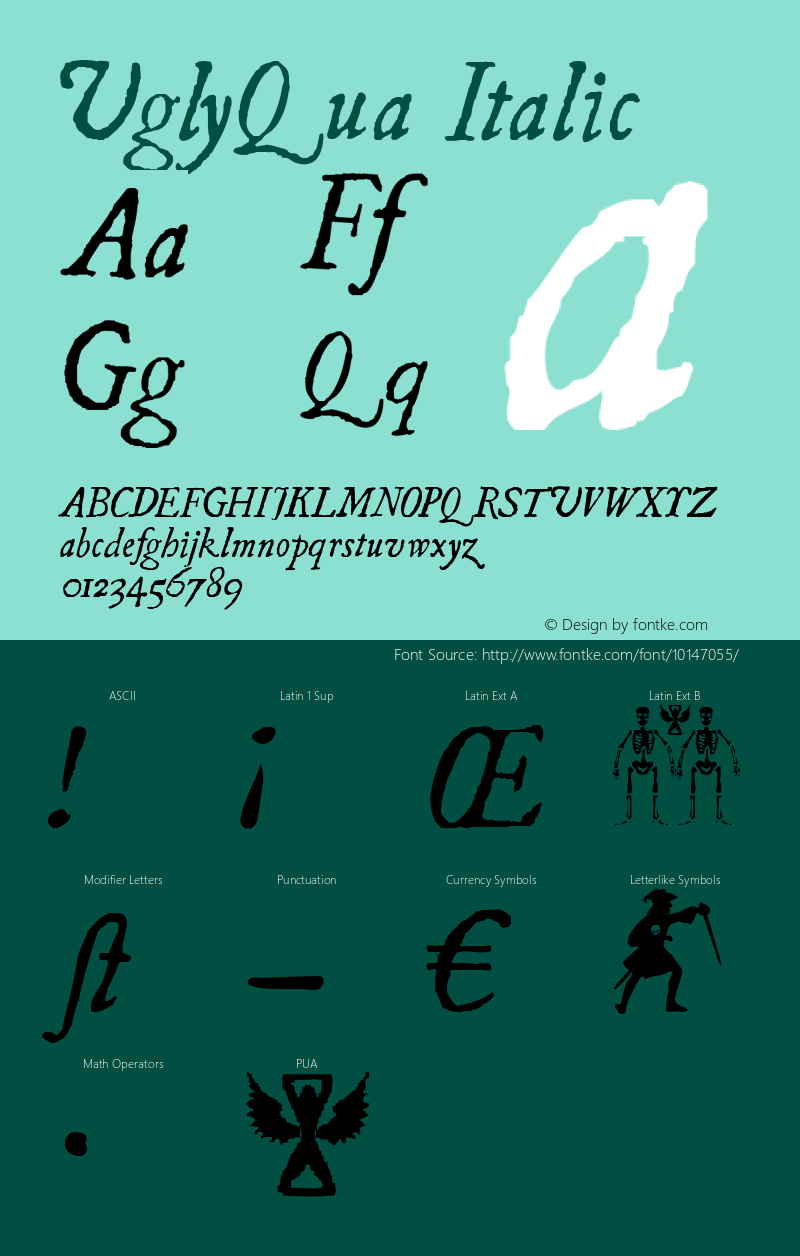 UglyQua Italic 1.0 2004-11-06 Font Sample