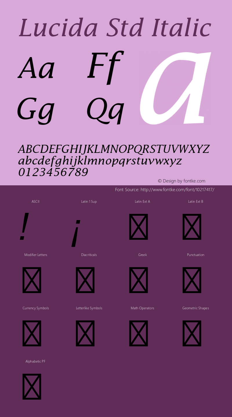 Lucida Std Italic Version 2.020;PS 002.000;hotconv 1.0.50;makeotf.lib2.0.16970 Font Sample