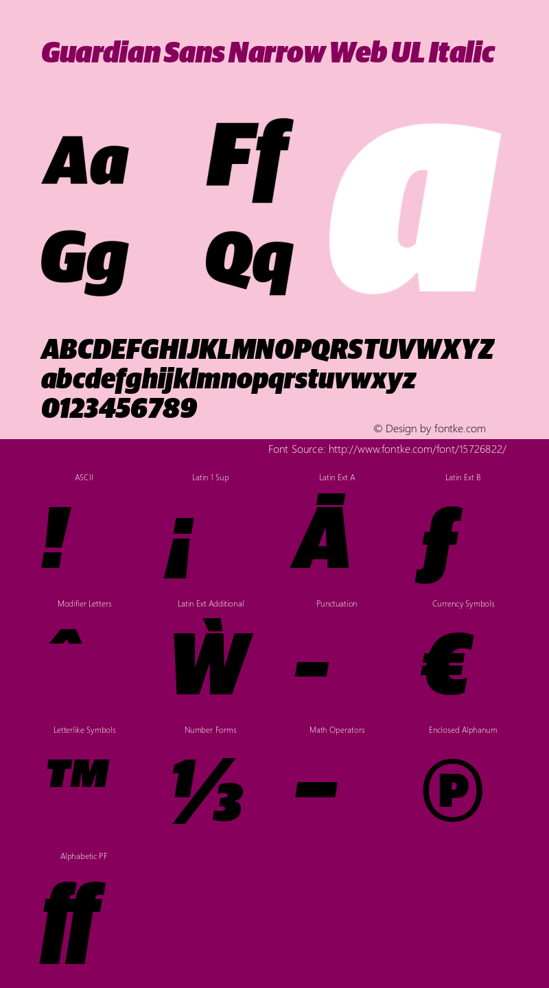 Guardian Sans Narrow Web UL Italic Version 1.1 2012 Font Sample