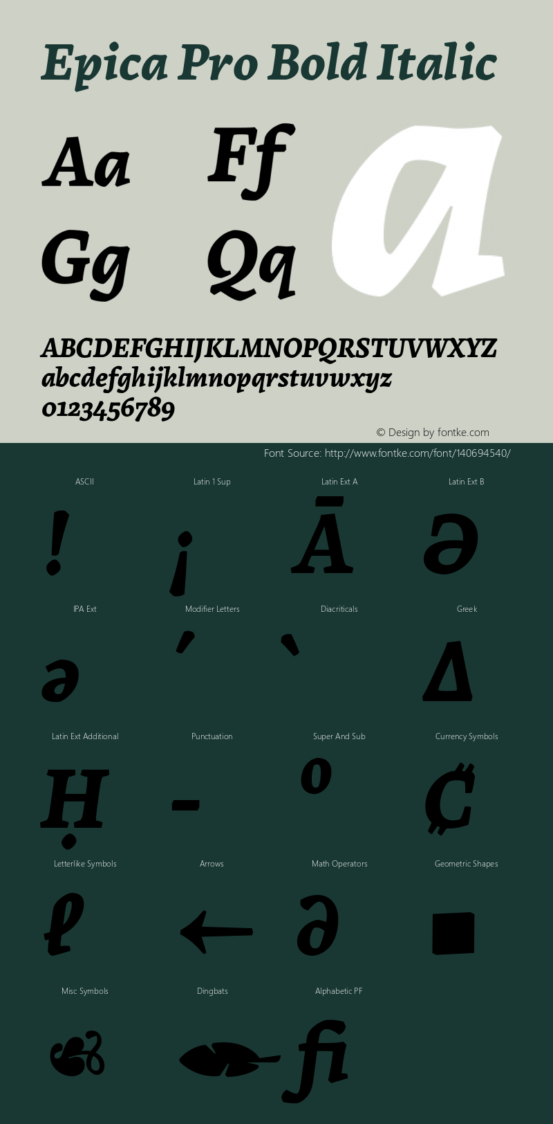 Epica Pro Bold Italic Version 1.000;hotconv 1.0.109;makeotfexe 2.5.65596 Font Sample