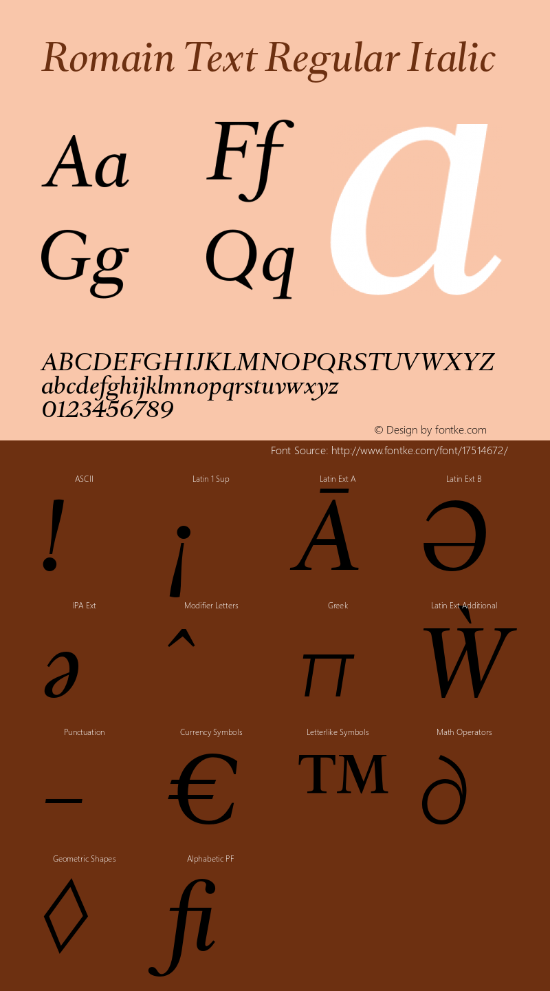 Romain Text Regular Italic Version 2.000; 2016 Font Sample