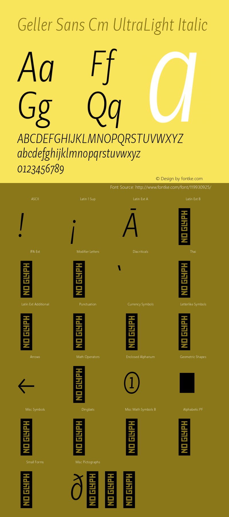 Geller Sans Cm UltraLight Italic 1.000 Font Sample