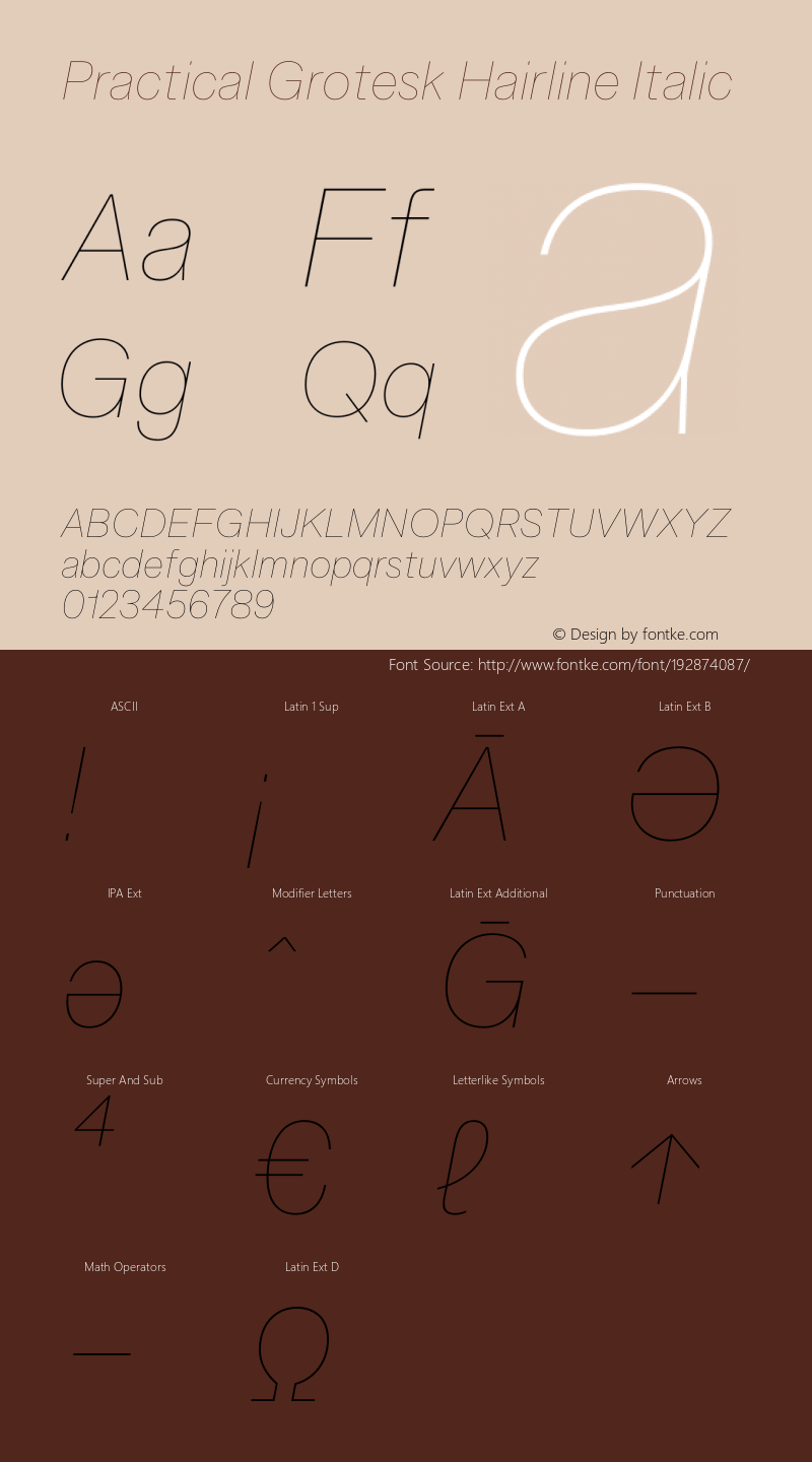 Practical Grotesk Hairline Italic Version 2.000;FEAKit 1.0图片样张