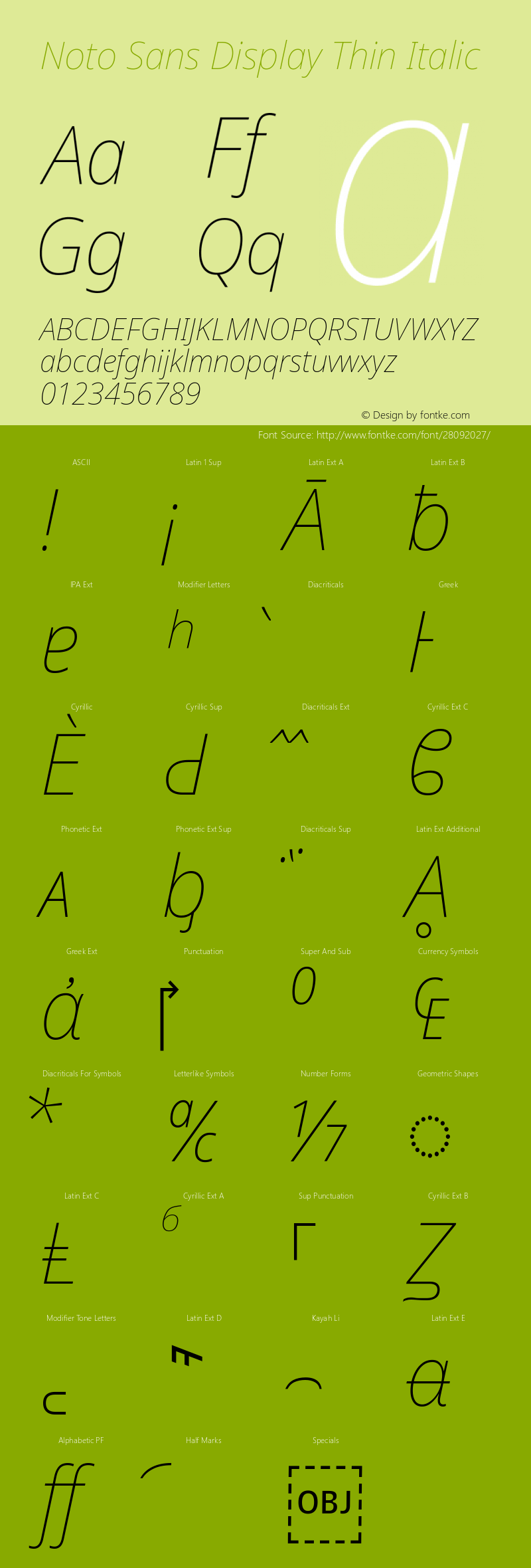 Noto Sans Display Thin Italic Version 2.001 Font Sample