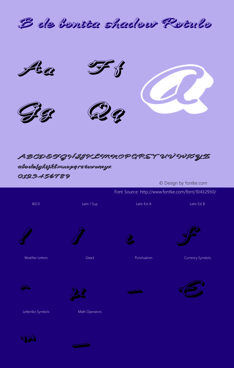 B de bonita shadow Rotulo Version 2.002 2012 Font Sample