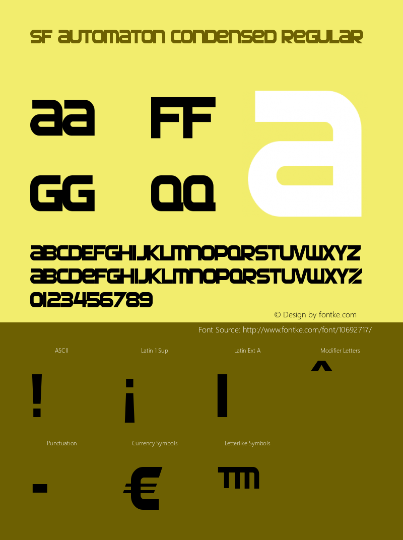 SF Automaton Condensed Regular ver 1.0; 2000. Font Sample