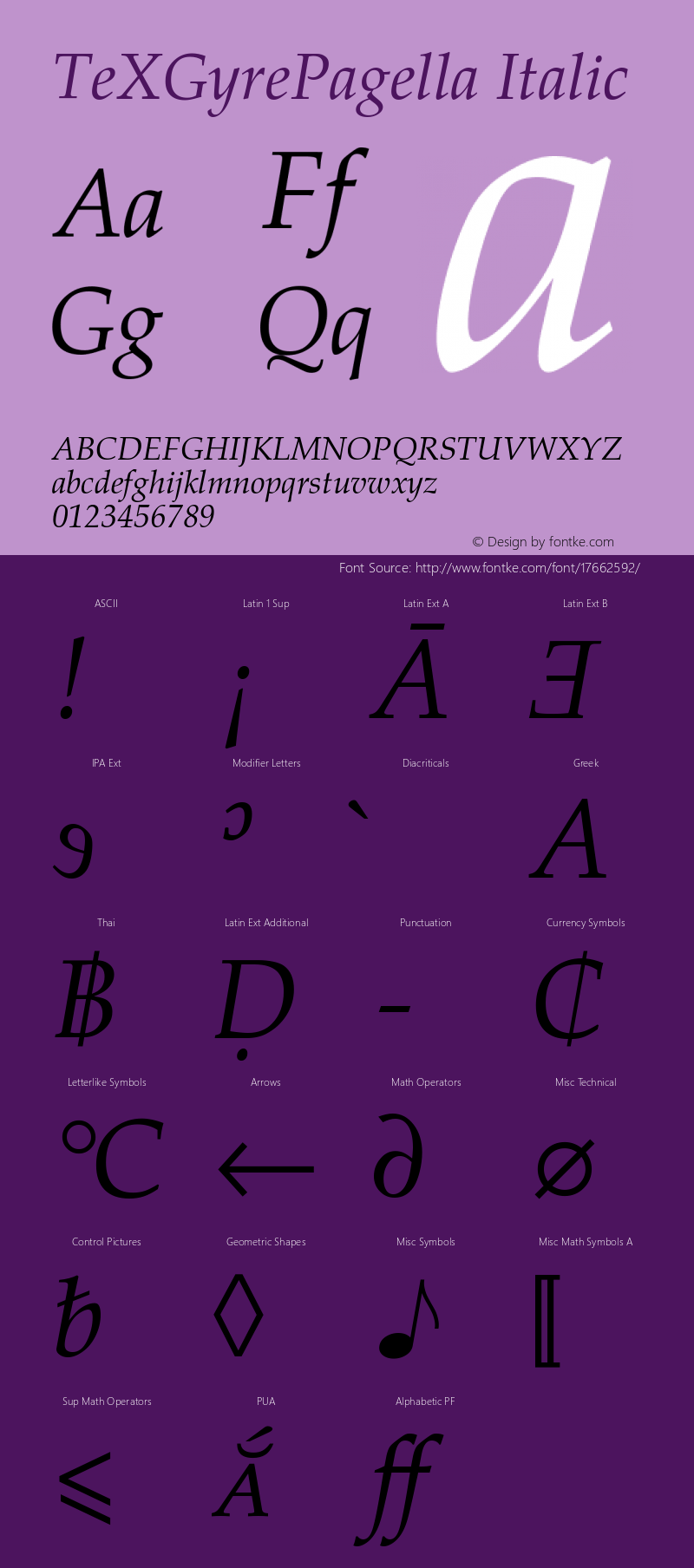 TeXGyrePagella Italic Version 2.004;PS 2.004;hotconv 1.0.49;makeotf.lib2.0.14853 Font Sample