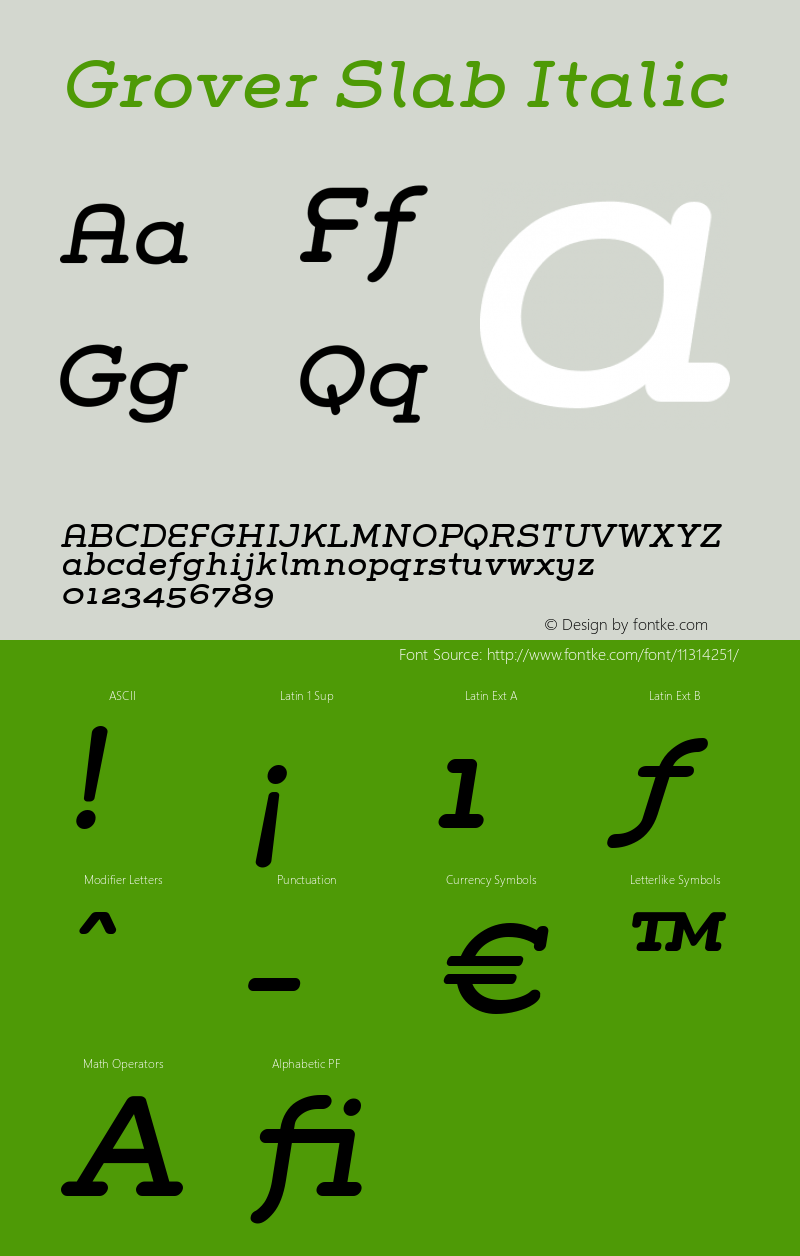 Grover Slab Italic Version 001.000 Font Sample