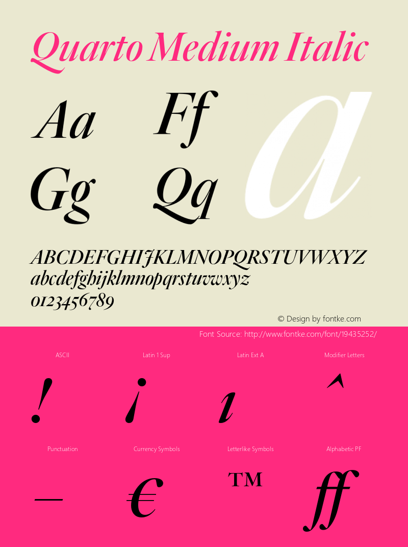 Quarto-MediumItalic Version 1.200 Font Sample