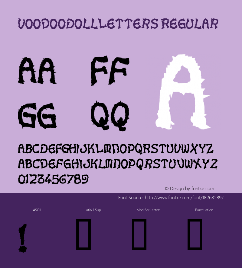 VoodooDollLetters Regular Macromedia Fontographer 4.1.5 6/11/03 Font Sample