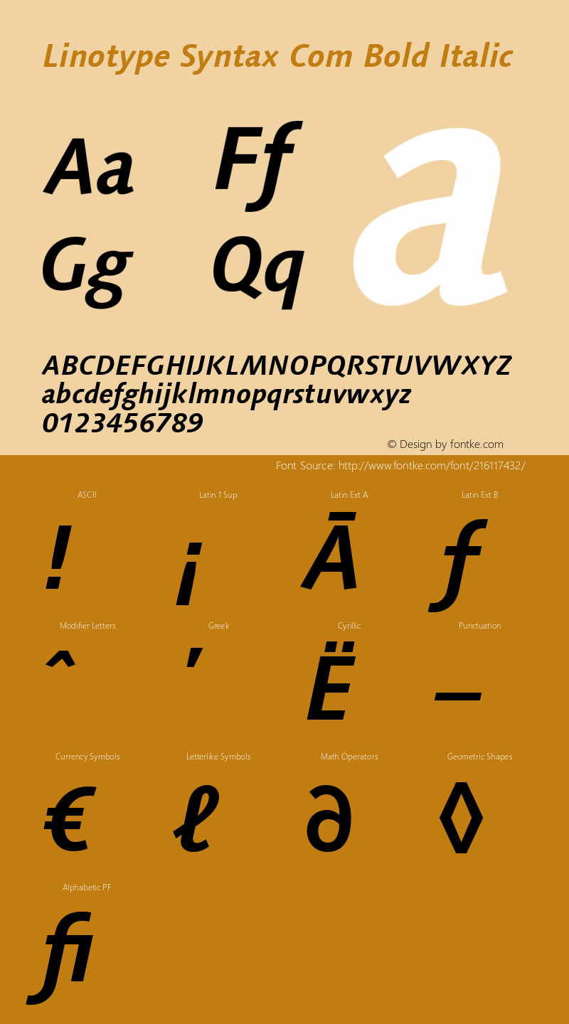 Linotype Syntax Com Bold Italic Version 2.10图片样张