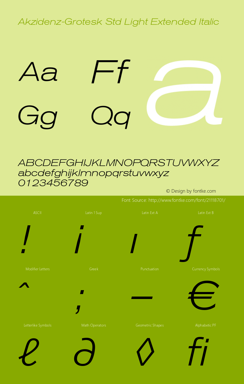 AkzidenzGroteskStd-LigExtIt Version 001.000;Core 1.0.01;otf.5.02.2291;15.06W Font Sample