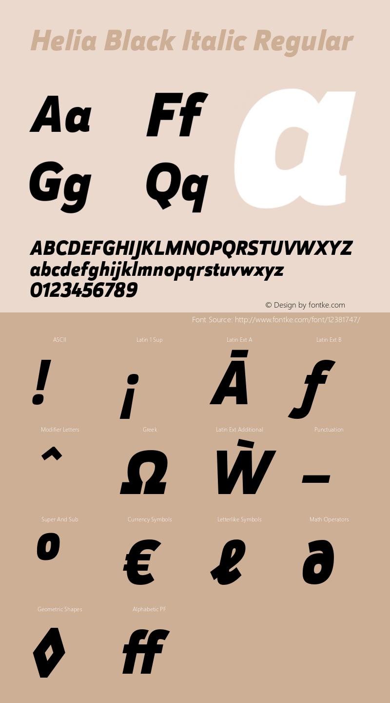 Helia Black Italic Regular 1.000 Font Sample