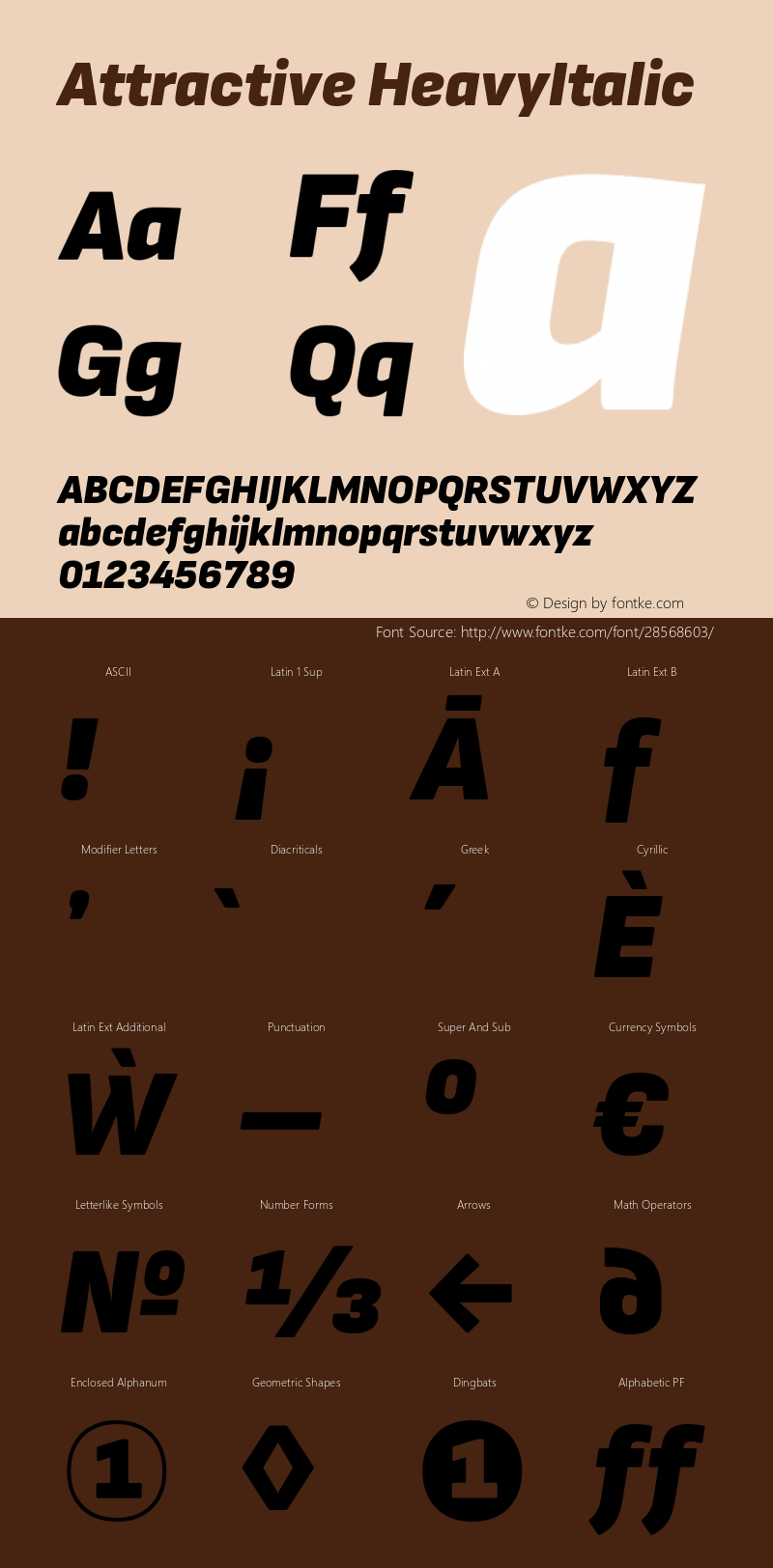 Attractive HeavyItalic Version 3.001 Font Sample