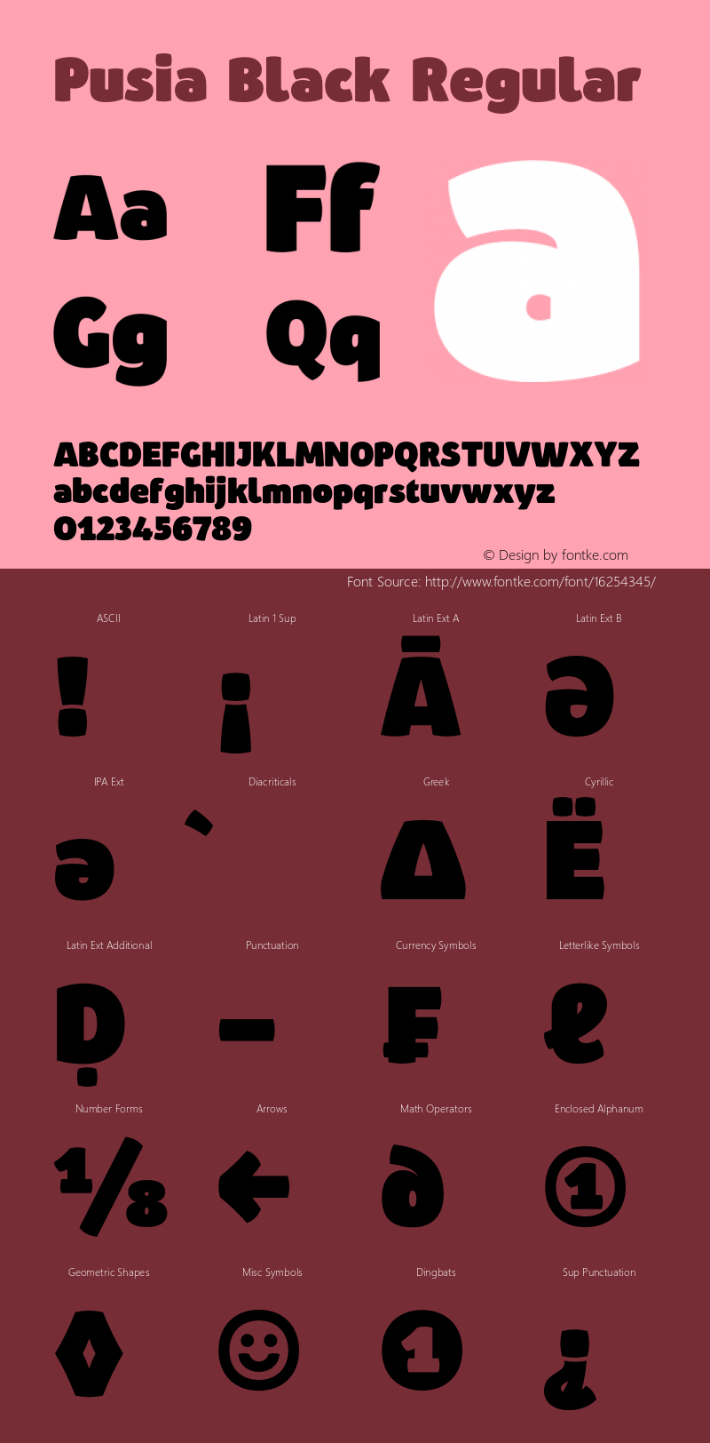 Pusia Black Regular Version 1.000;PS 001.000;hotconv 1.0.88;makeotf.lib2.5.64775 Font Sample