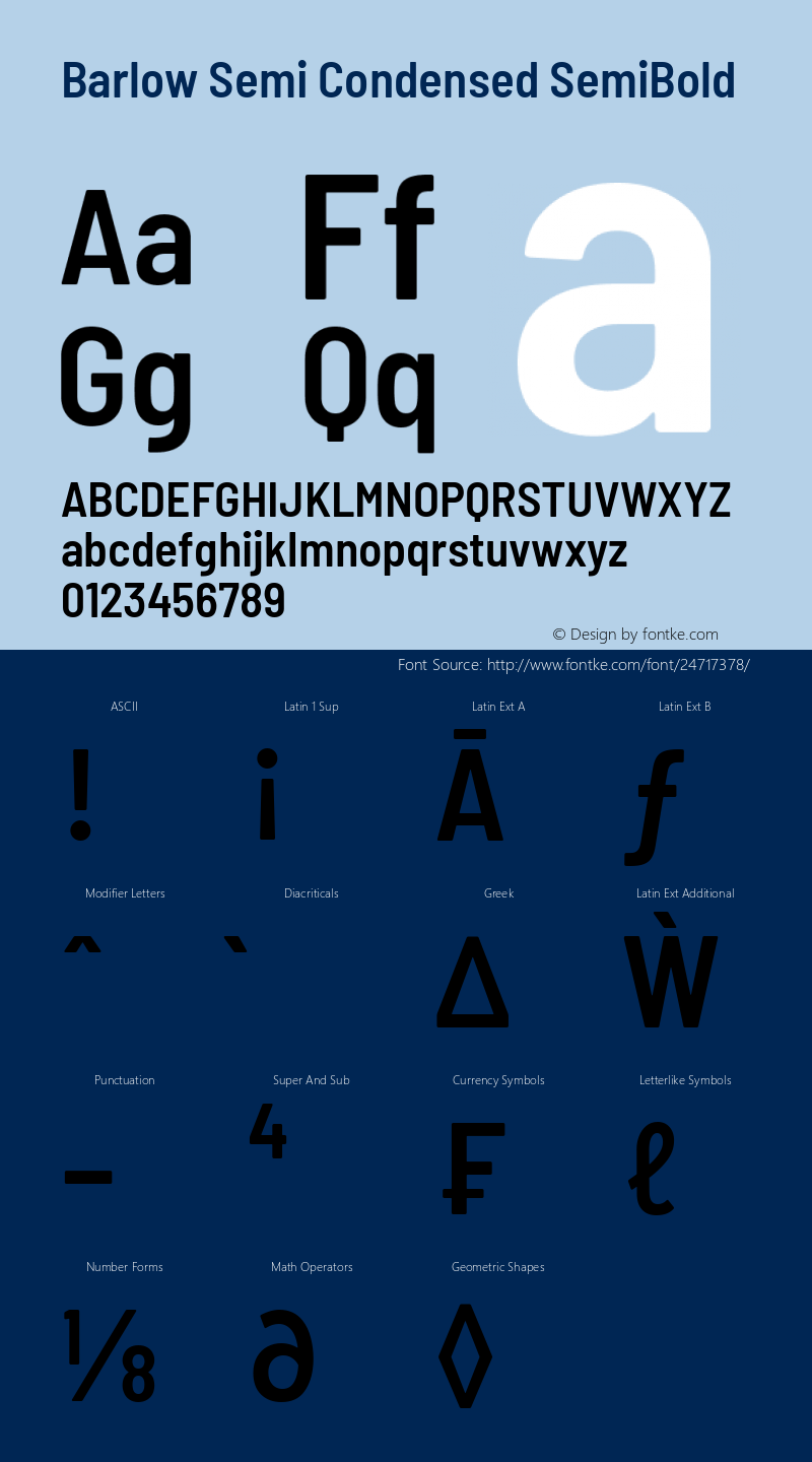 Barlow Semi Condensed SemiBold Version 1.207 Font Sample