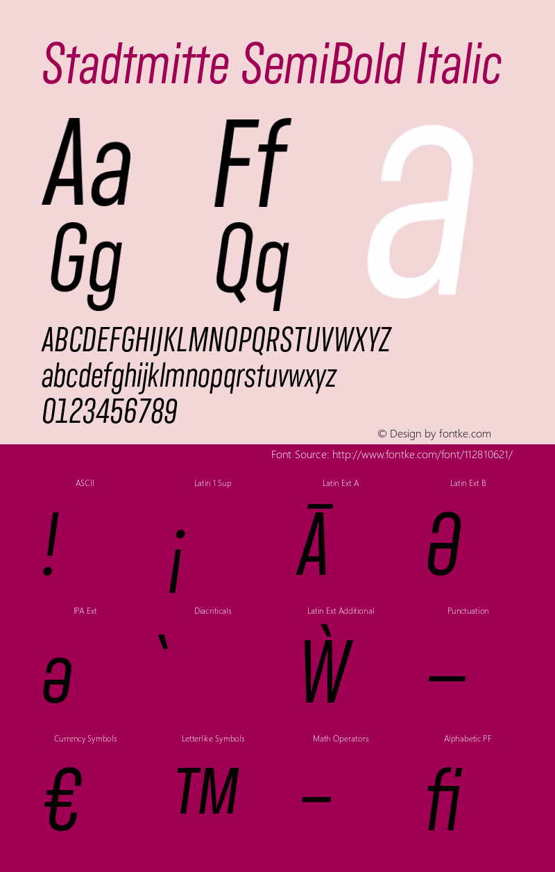 Stadtmitte SemiBold Italic Version 1.000;hotconv 1.0.109;makeotfexe 2.5.65596 Font Sample