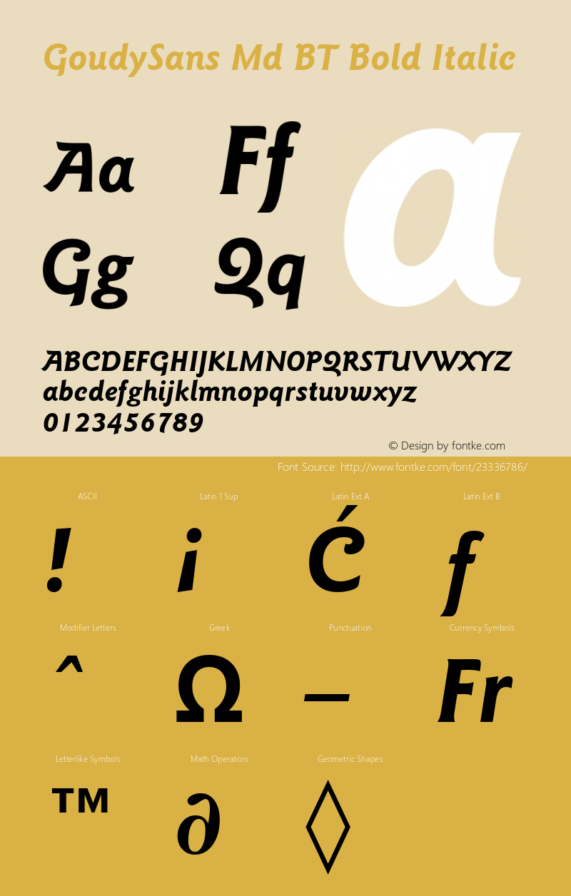 Goudy Sans Bold Italic BT Version 2.1 Font Sample