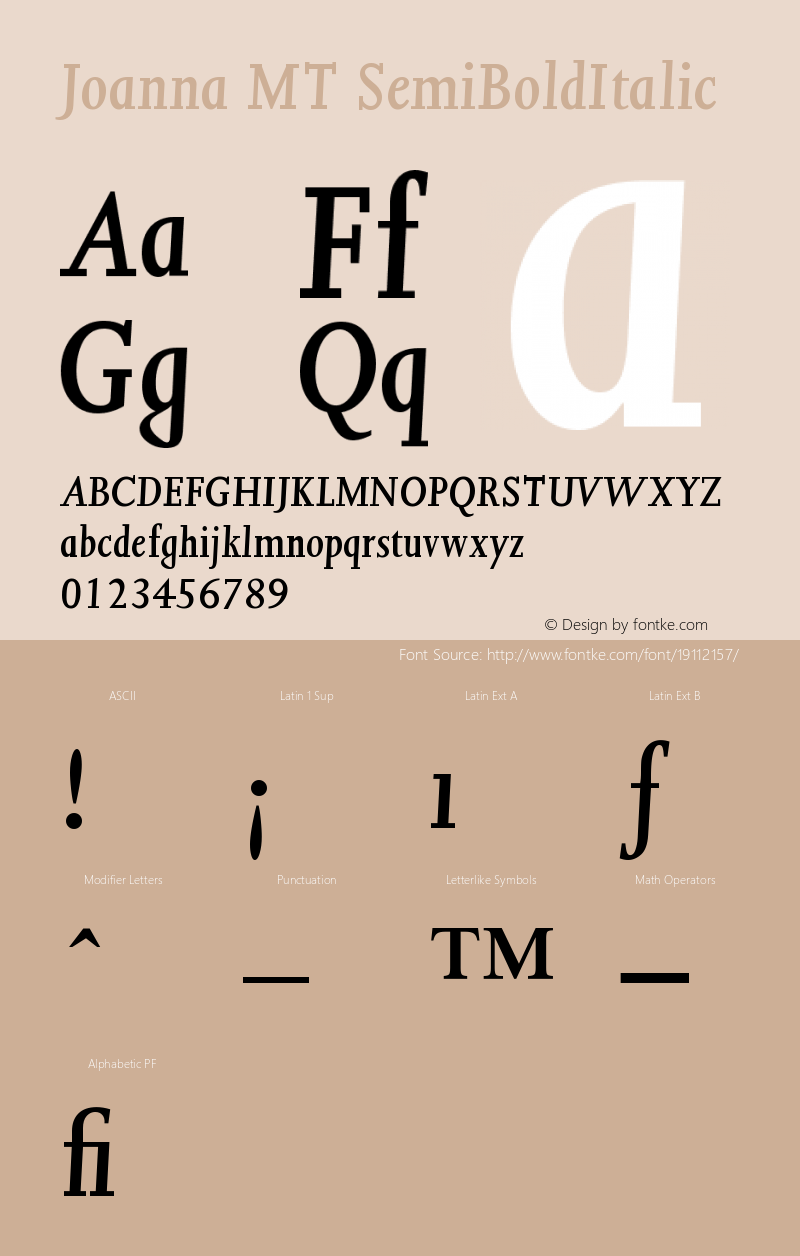 Joanna MT SemiBold Italic Version 001.000 Font Sample