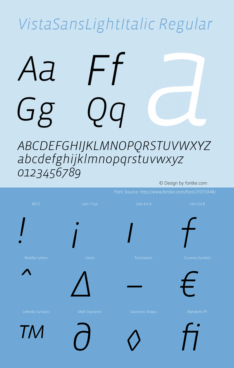 VistaSansLightItalic Version 4.0; release Font Sample