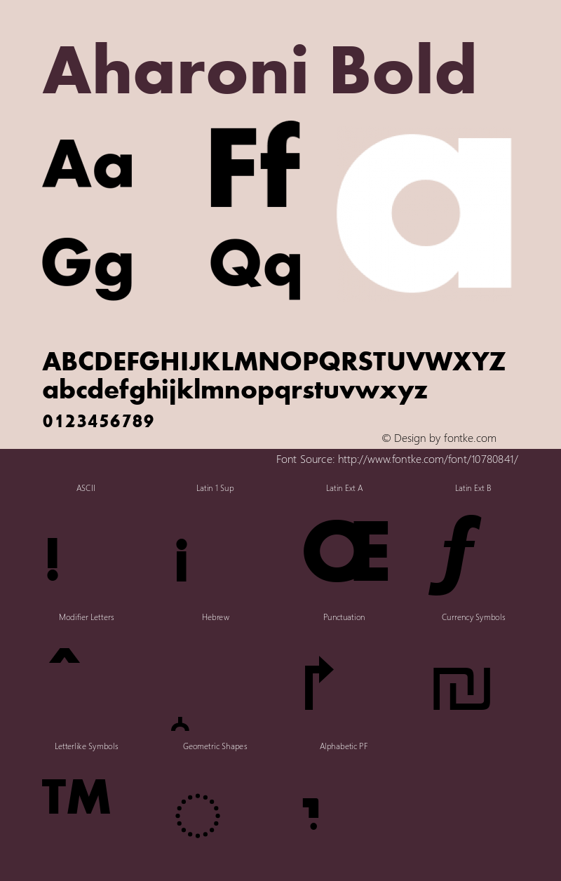 Aharoni Bold Version 6.01 Font Sample