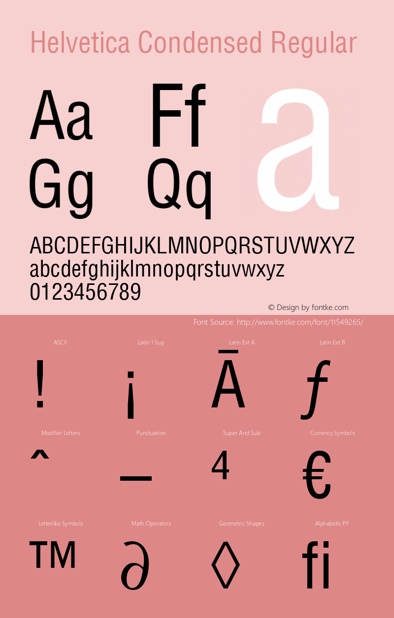 Helvetica Condensed Regular 1.0 Font Sample