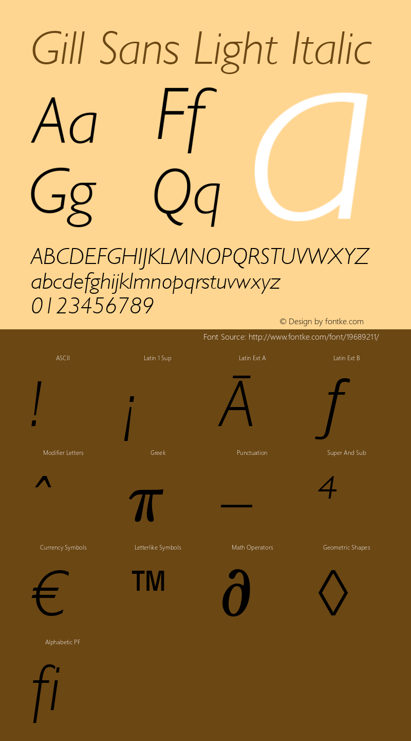 Gill Sans Light Italic Version 1.3 (Hewlett-Packard) Font Sample