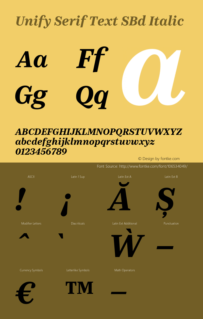 Unify Serif Text SBd Italic Version 1.002 Font Sample