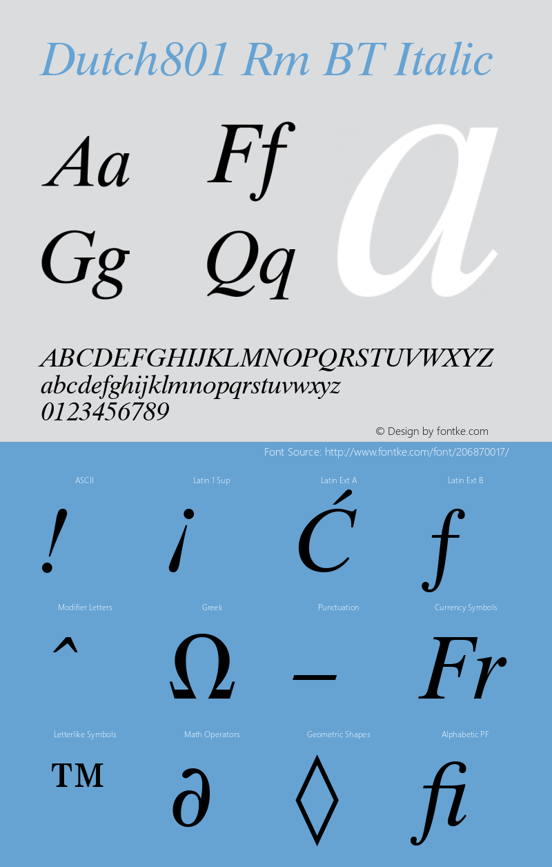 Dutch801 Rm BT Italic Version 1.01 emb4-OT图片样张