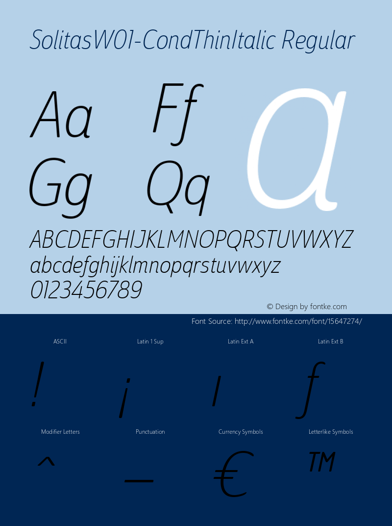 SolitasW01-CondThinItalic Regular Version 1.00 Font Sample