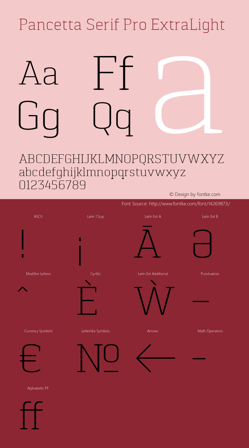 Pancetta Serif Pro ExtraLight Version 1.000 Font Sample