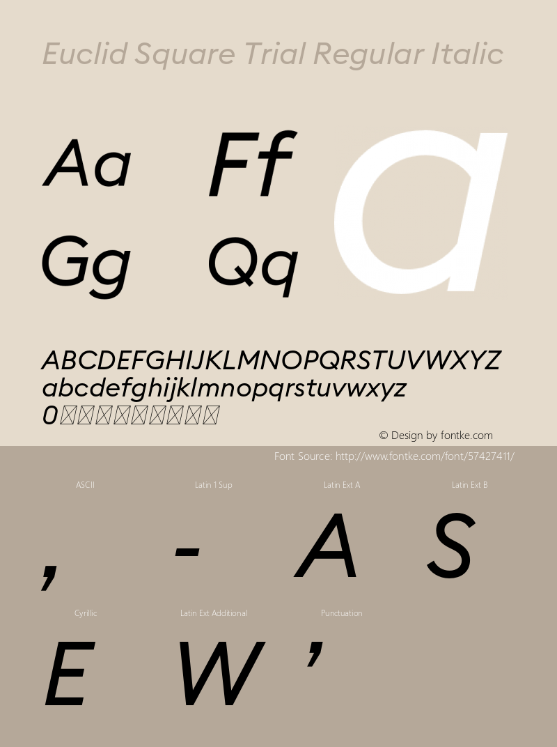 Euclid Square Trial Regular Italic Version 3.001 Font Sample