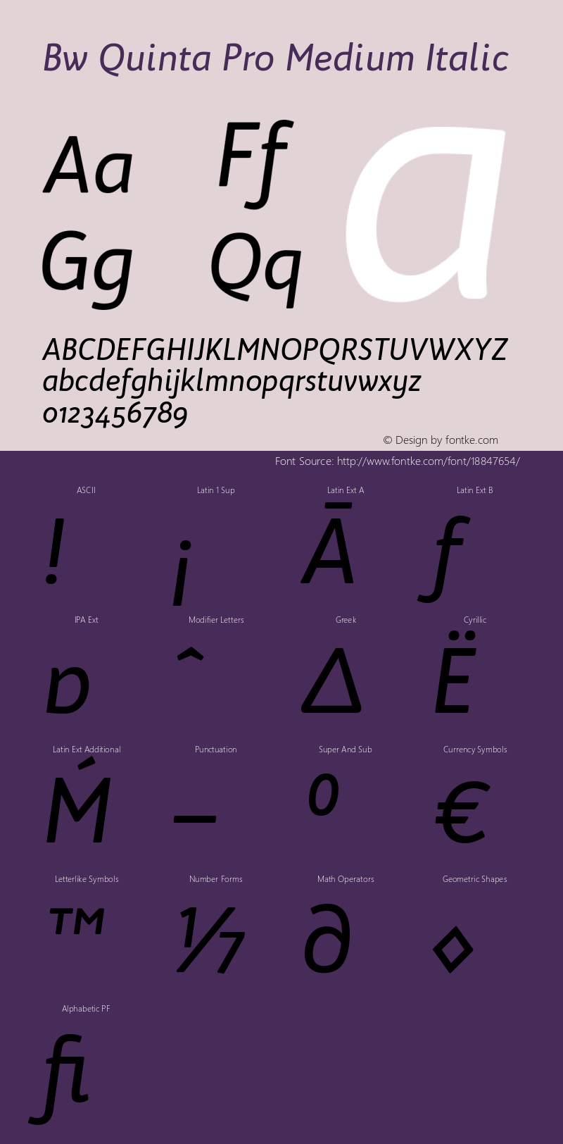 Bw Quinta Pro Medium Italic Version 1.110 Font Sample