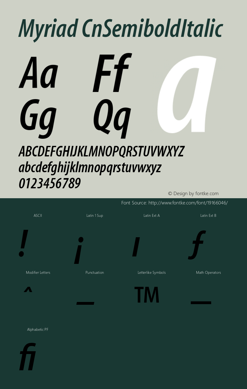 Myriad Cn Semibold Italic Version 001.000 Font Sample